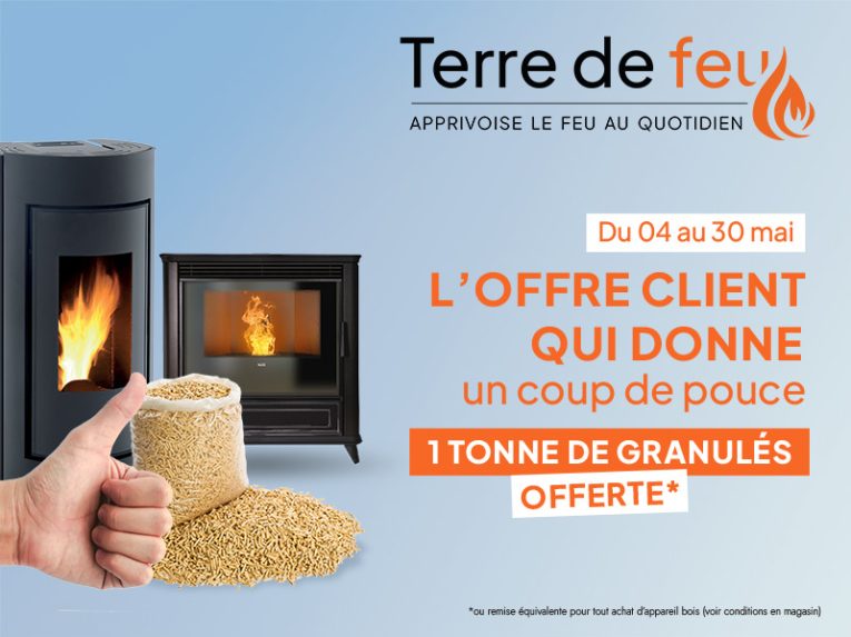 Offre de mai 2026 — 1 tonne de granulés offerte chez Terre de Feu à Mulsanne